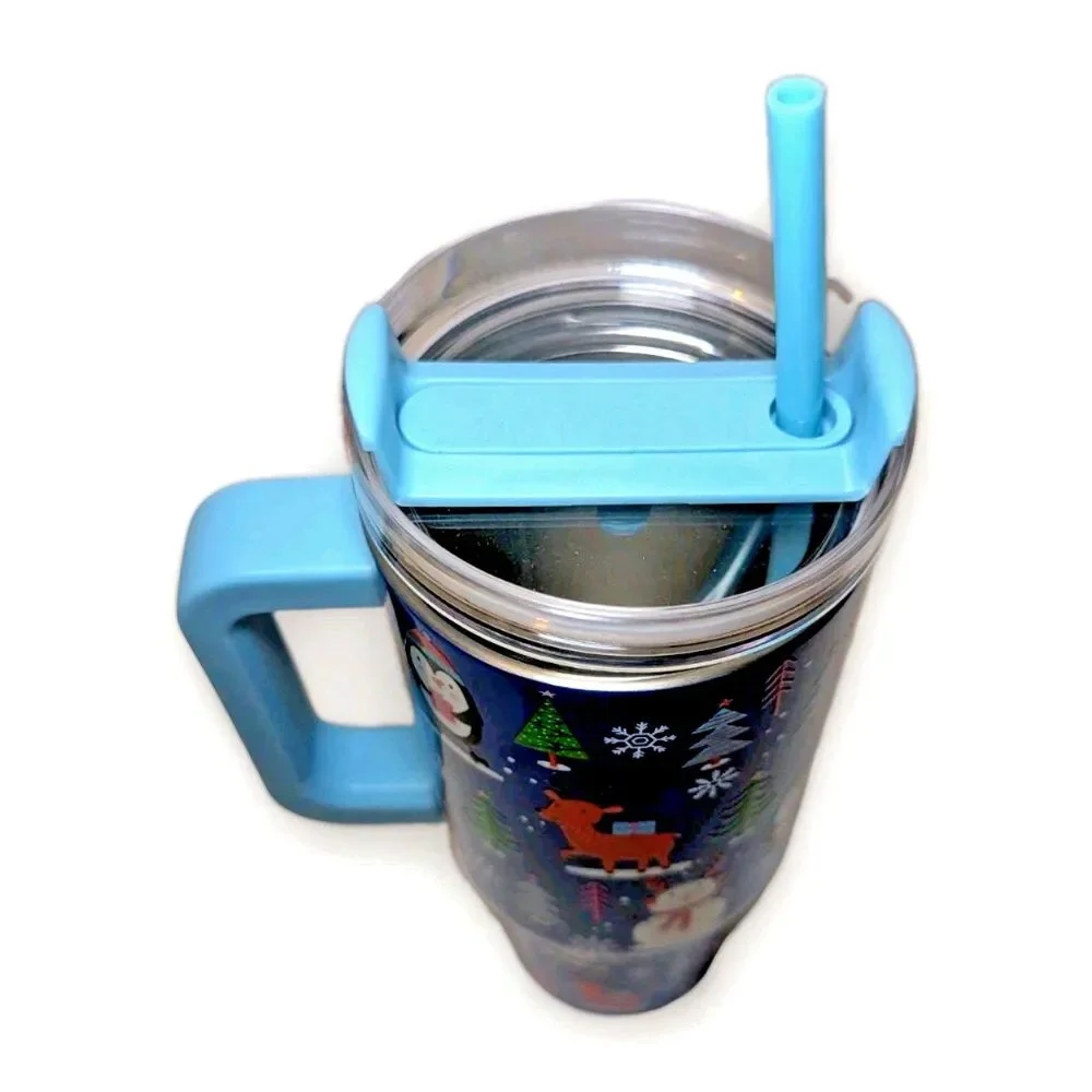 40 oz Christmas Animals Insulated Tumbler Cup with Handle Top Lid Travel Gift